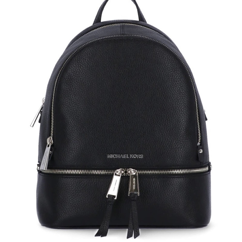 Michael Kors Black Rhea Pebbled Leather Backpack